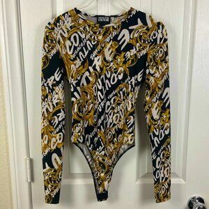 Pre-Owned Versace Jeans Couture Baroque Nylon/Spandex Bodysuit, Size 4